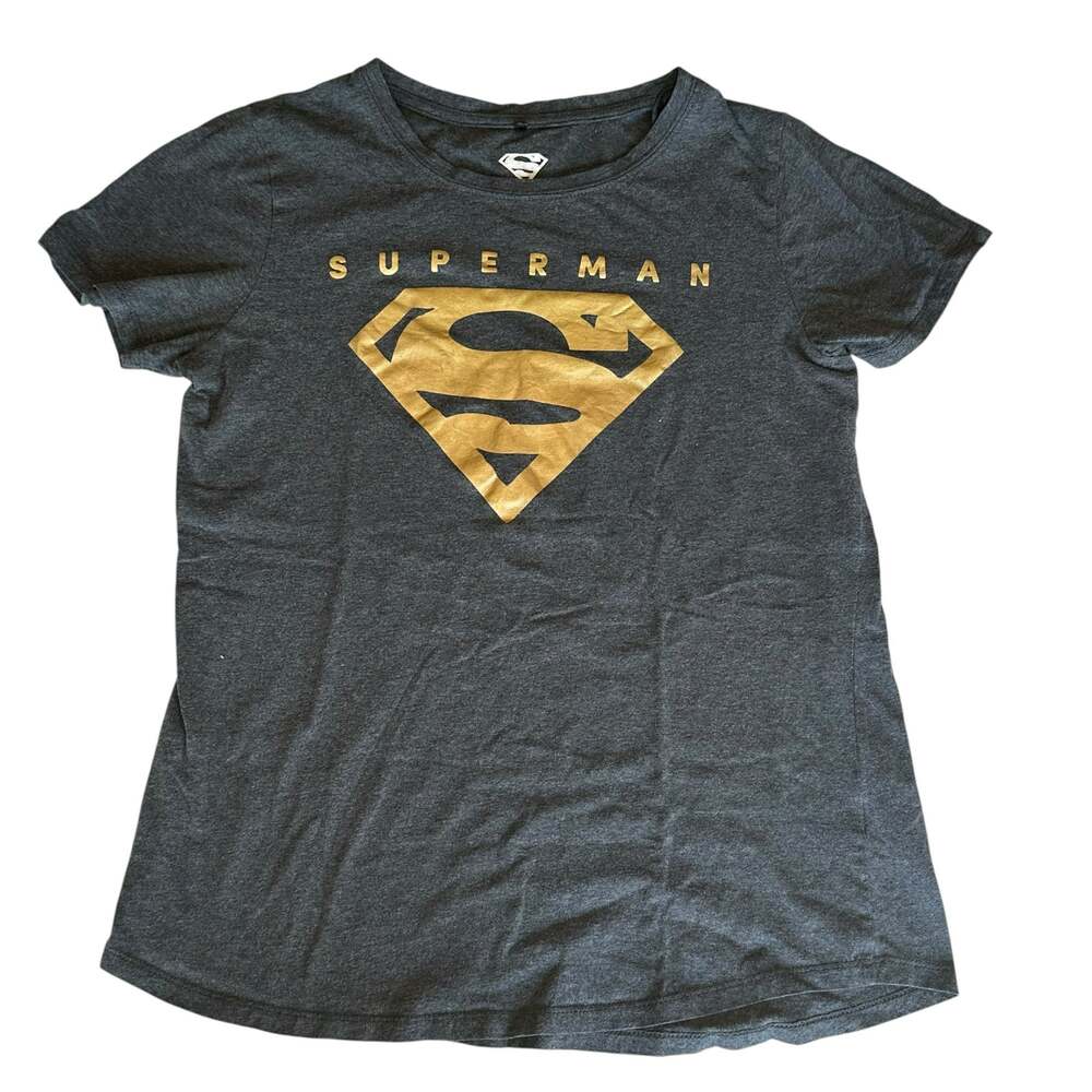Womens Shirt Size Small SuperMan Black Gold Superhero Fitted Clark Kent Comic